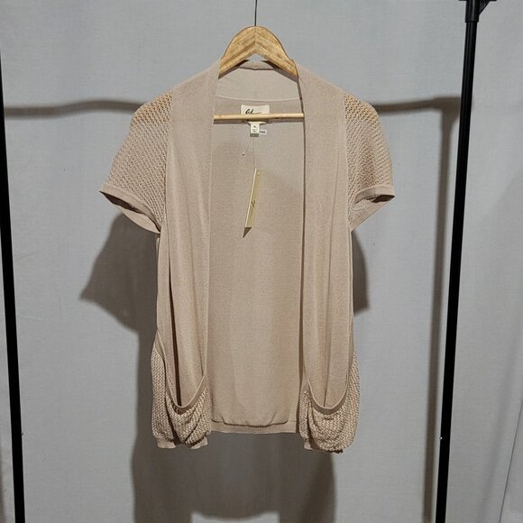 Andrea Jovine cardigan sweater light brown cocoon crochet neutral pockets new - Picture 5 of 14